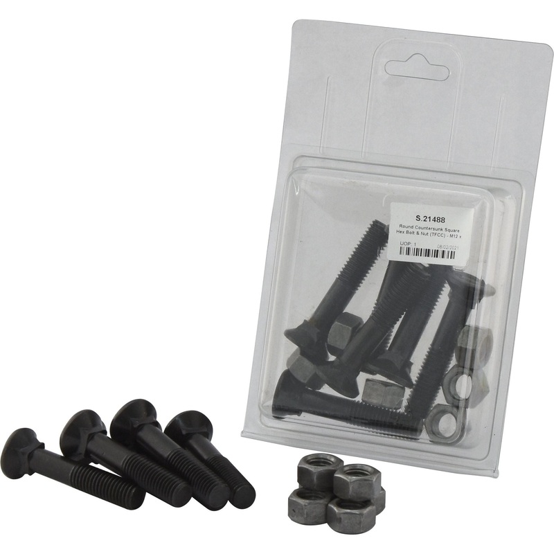 Round Countersunk Square Hex Bolt & Nut (TFCC) – M12 x 65mm, Tensile strength 12.9 (6 pcs. Agripak) | Sparex Part No.S.21488