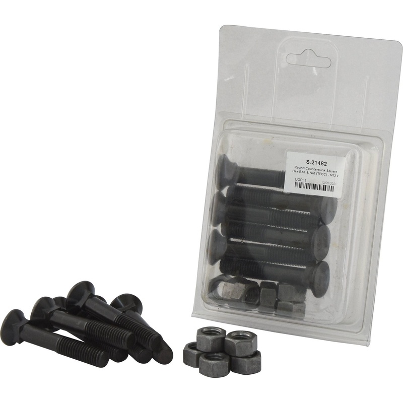 Round Countersunk Square Hex Bolt & Nut (TFCC) – M12 x 70mm, Tensile strength 12.9 (6 pcs. Agripak) | Sparex Part No.S.21482