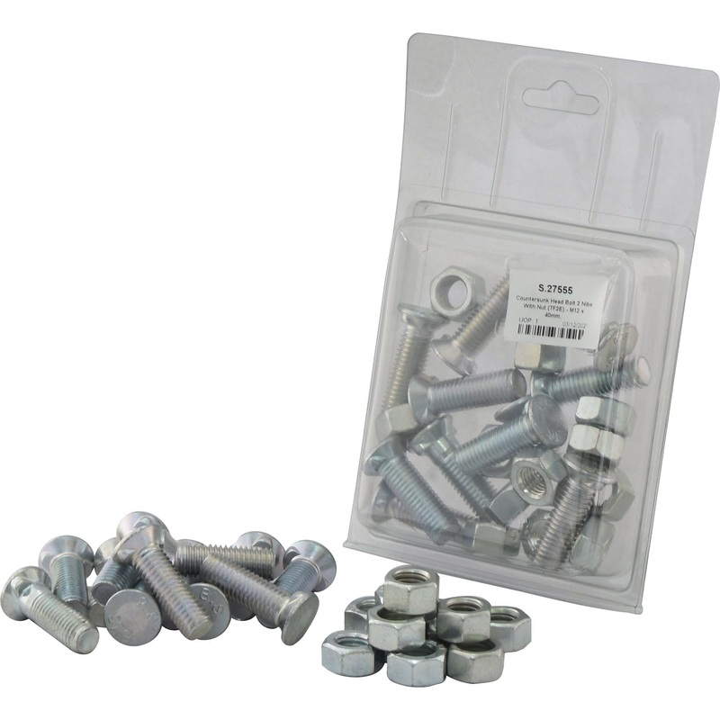 Countersunk Head Bolt 2 Nibs With Nut (TF2E) – M12 x 40mm, Tensile strength 8.8 (8 pcs. Agripak) | Sparex Part No.S.27555