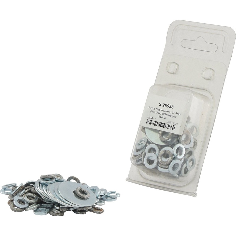 Metric Flat Washers, ID: 6mm (DIN or Standard No. DIN 125A) 90 pcs. Agripak | Sparex Part No.S.28936