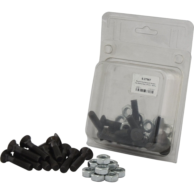 Round Countersunk Square Hex Bolt & Nut (TFCC) – M10 x 45mm, Tensile strength 8.8 (12 pcs. Agripak) | Sparex Part No.S.27567