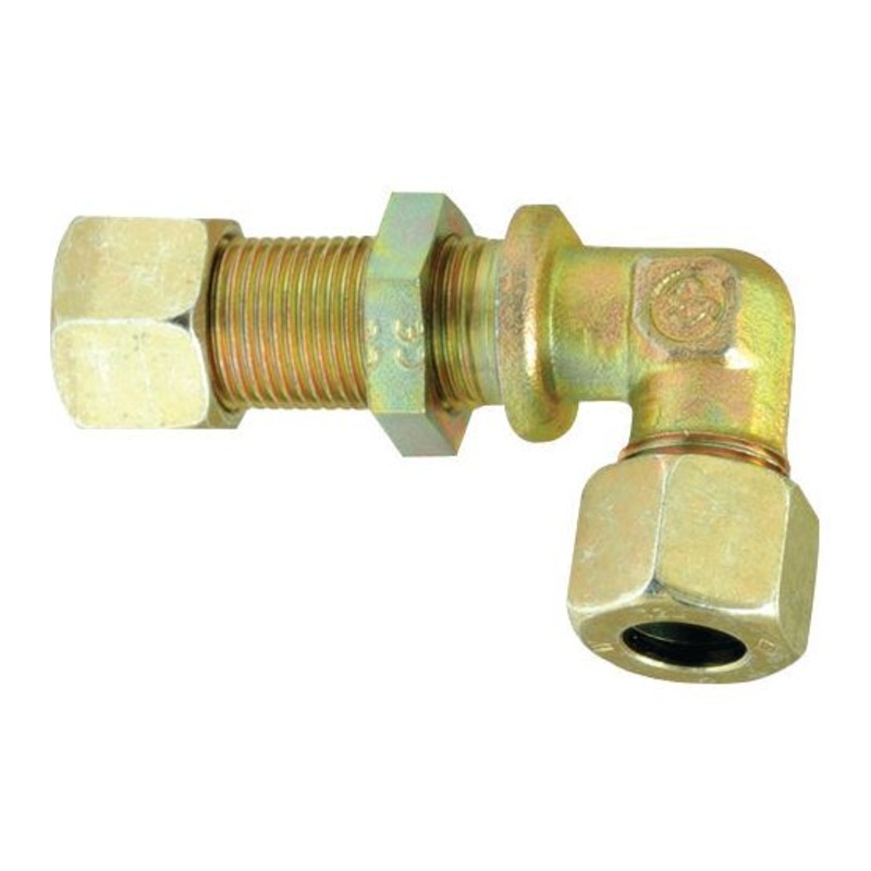 Hydraulic Metal Pipe Angled Bulkhead Coupling G.S.V. 10L 90 with lock nut | Sparex Part No.S.34212