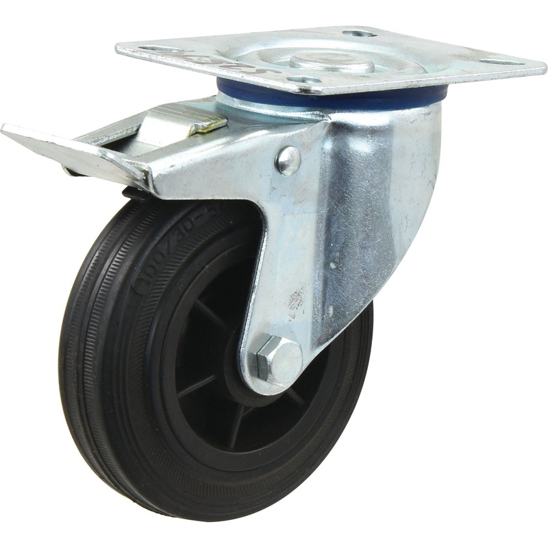 Braked Rubber Castor Wheel – Capacity: 75kgs, Wheel : 100mm | Sparex Part No.S.52574