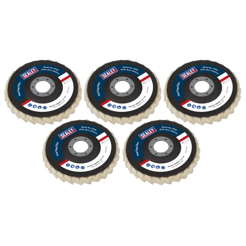 Sealey | Felt Flap Disc 115mm 22mm Bore – Pack of 5 – FFD5