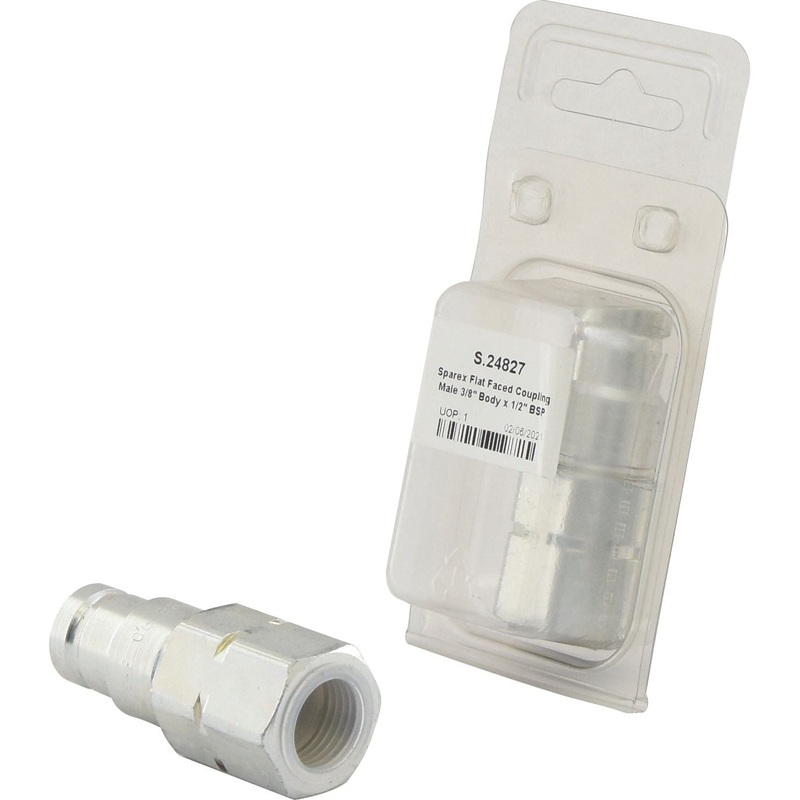 Sparex Flat Faced Coupling Male 3/8” Body x 1/2” BSP Female Thread (Agripak 1 pc.) | Sparex Part No.S.24827
