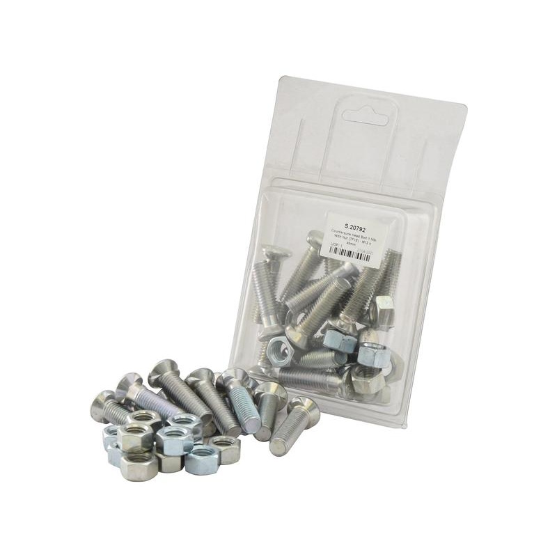 Countersunk Head Bolt 2 Nibs With Nut (TF2E) – M12 x 45mm, Tensile strength 8.8 (12 pcs. Agripak) – Sparex Part No. S.20792