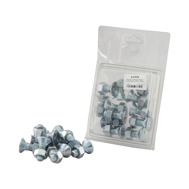 Round Countersunk Square Hex Bolt & Nut (TFCC) – M12 x 35mm, Tensile strength 8.8 (12 pcs. Agripak) – Sparex Part No. S.27575