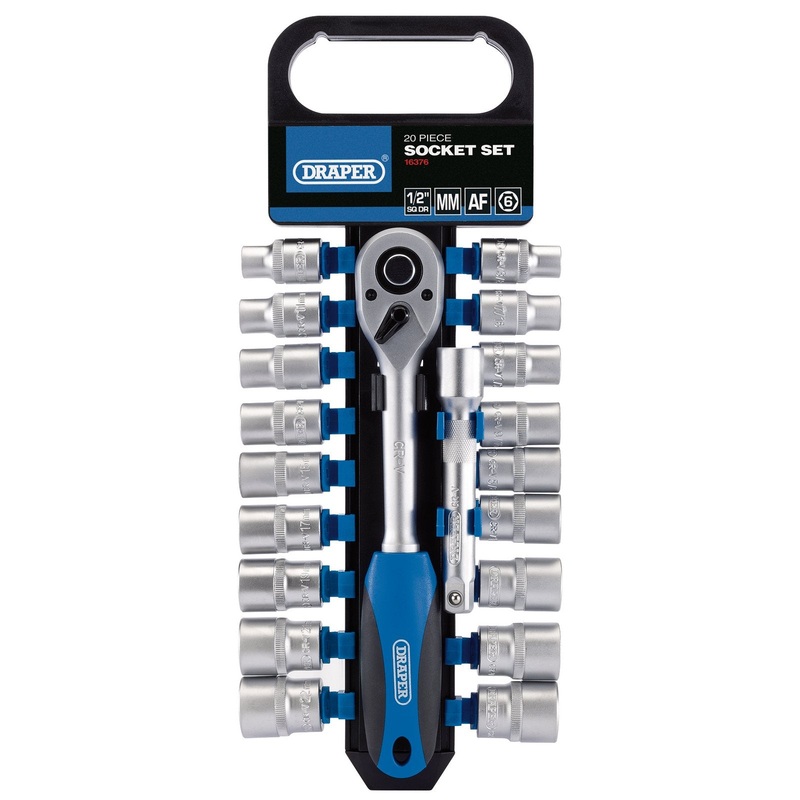 Draper Combined mm/Af Socket And Ratchet Set, 1/2 Sq. Dr. (20 Piece) – HD20AM/PR