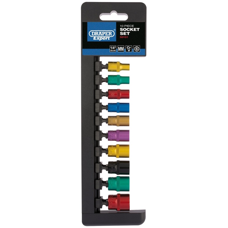 Draper Metric Coloured Socket Set, 1/4 Sq. Dr. (10 Piece) – B10M/6PT/C/E