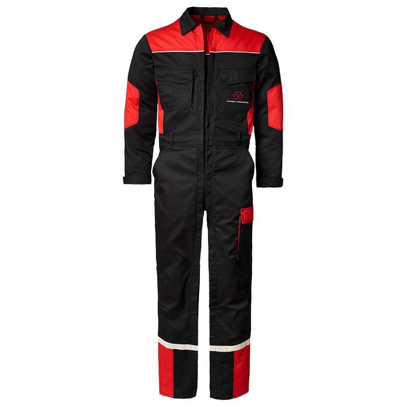 Massey Ferguson Black & Red Overalls  Double Zip, Durable Workwear | X993452205