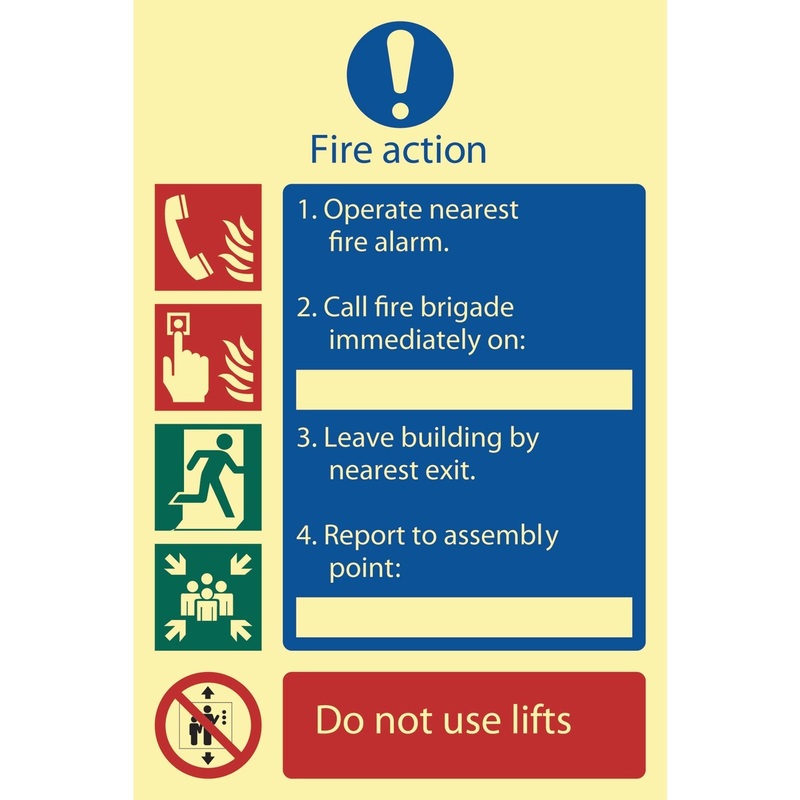 Draper Glow In The Dark ‘Fire Action Procedure’ Mandatory Sign – SS12