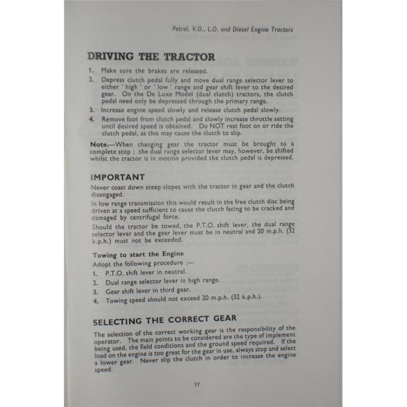 FE35 Tractor with petrol, TVO or 23c diesel Operators Instruction Book – 819046M1