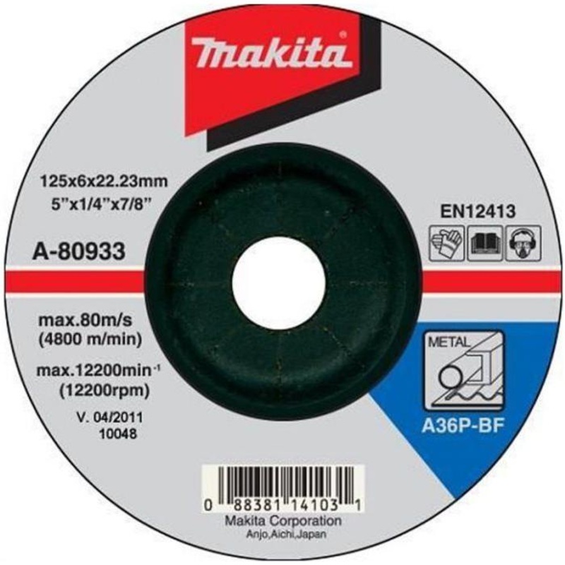 Makita A-80933 Grinding Disc  125 x 6.4 x 22.2mm | Heavy-Duty Metal Grinding Wheel