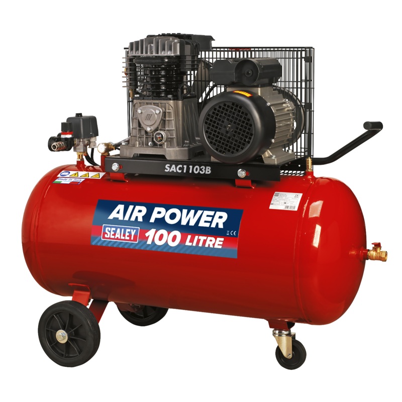 Air Compressor 100L Belt Drive 3hp with Cast Cylinders & Wheels – SAC1103B