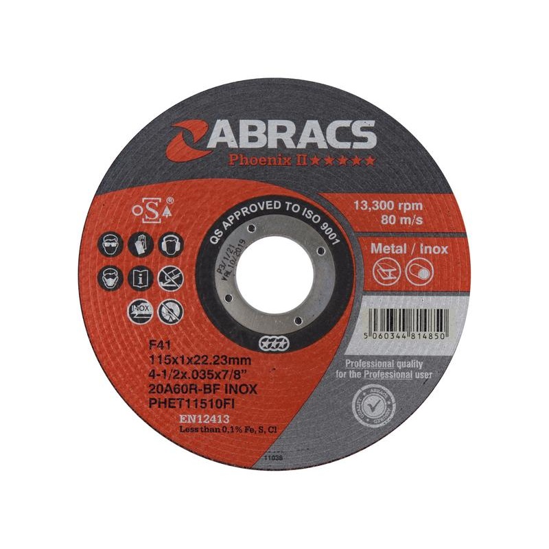 Metal | INOX Slitting Disc – Premium Phoenix II 5* 115 x 1 x 22.23mm 20A60RBF – Sparex Part No. S.171374