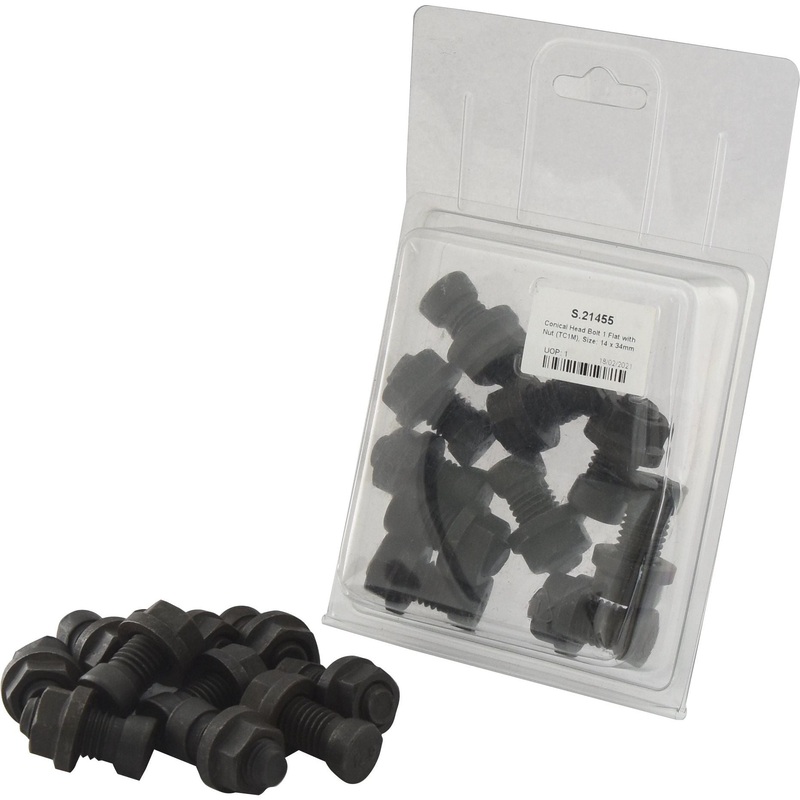 Conical Head Bolt 1 Flat with Nut (TC1M), M14x34mm (10 pcs. Agripak) | Sparex Part No.S.21455