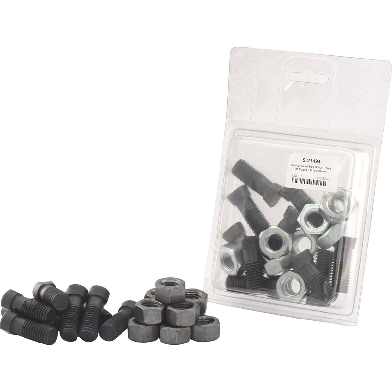 Conical Head Bolt 2 Flats With Nut (TC2M) – M14x39mm, Tensile strength 12.9 (10 pcs. Agripak) | Sparex Part No.S.21494