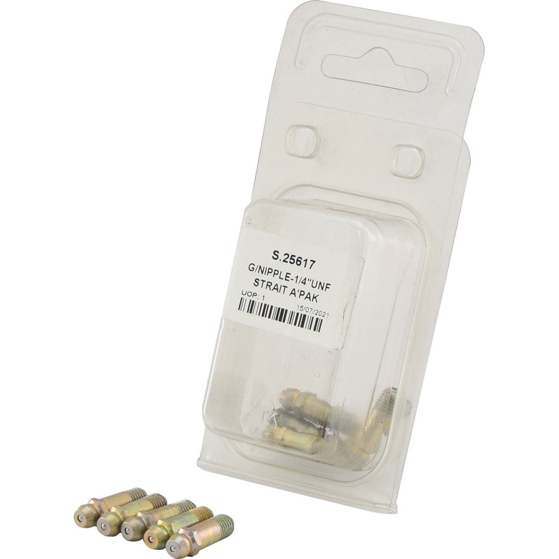 Grease Nipple – Extra Long (Straight) 1/4” UNF (Agripak 5 pcs.) | Sparex Part No.S.25617