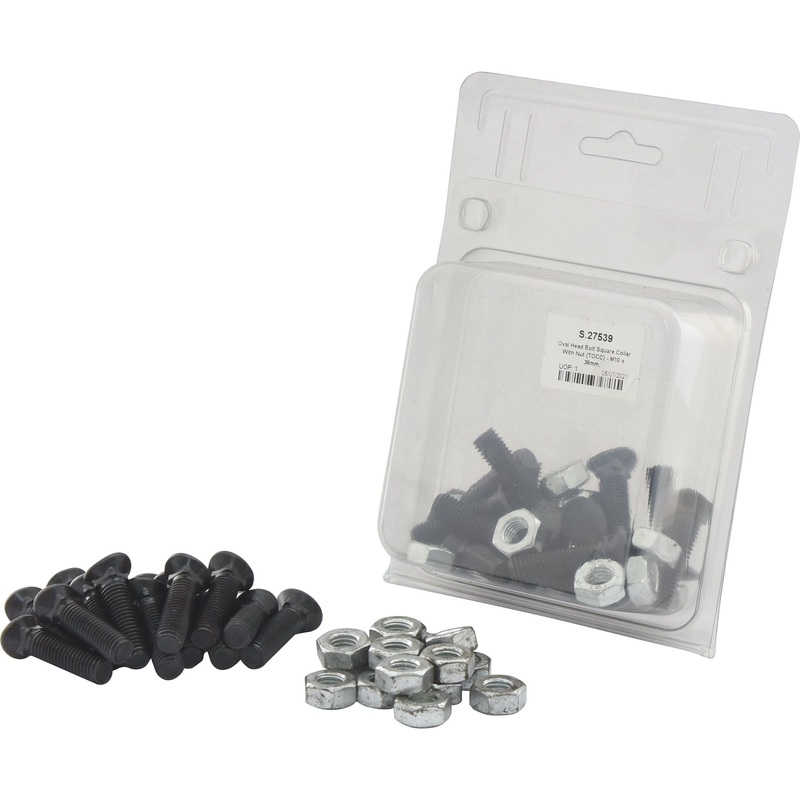 Oval Head Bolt Square Collar With Nut (TOCC) – M10 x 38mm, Tensile strength 8.8 (15 pcs. Agripak) | Sparex Part No.S.27539