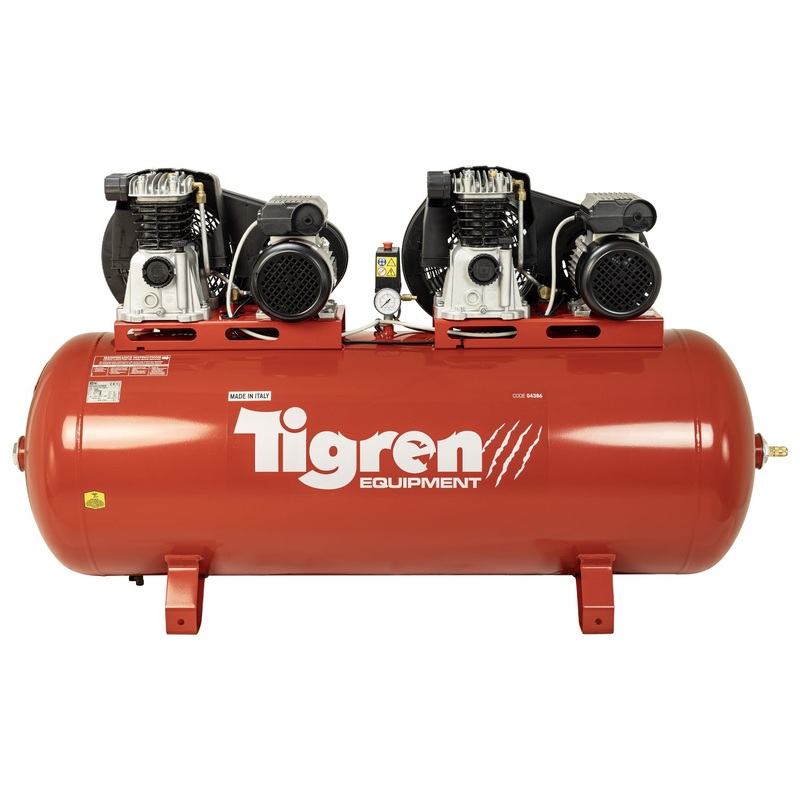 TIGREN 270ltr Tandem Belt-Driven Compressor 230v Heavy-Duty SIP-04386